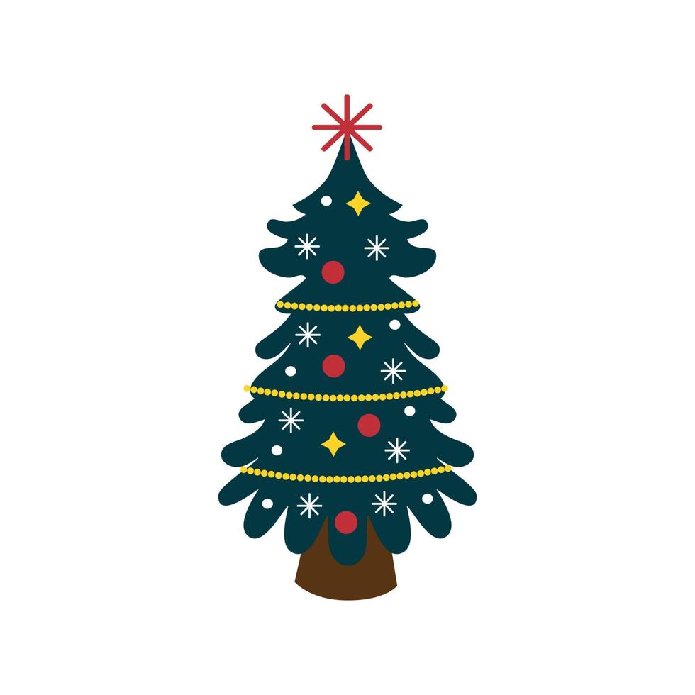 abstrakte Zeichnung eines festlich geschmückten Weihnachtsbaums auf weißem Hintergrund - Vektor