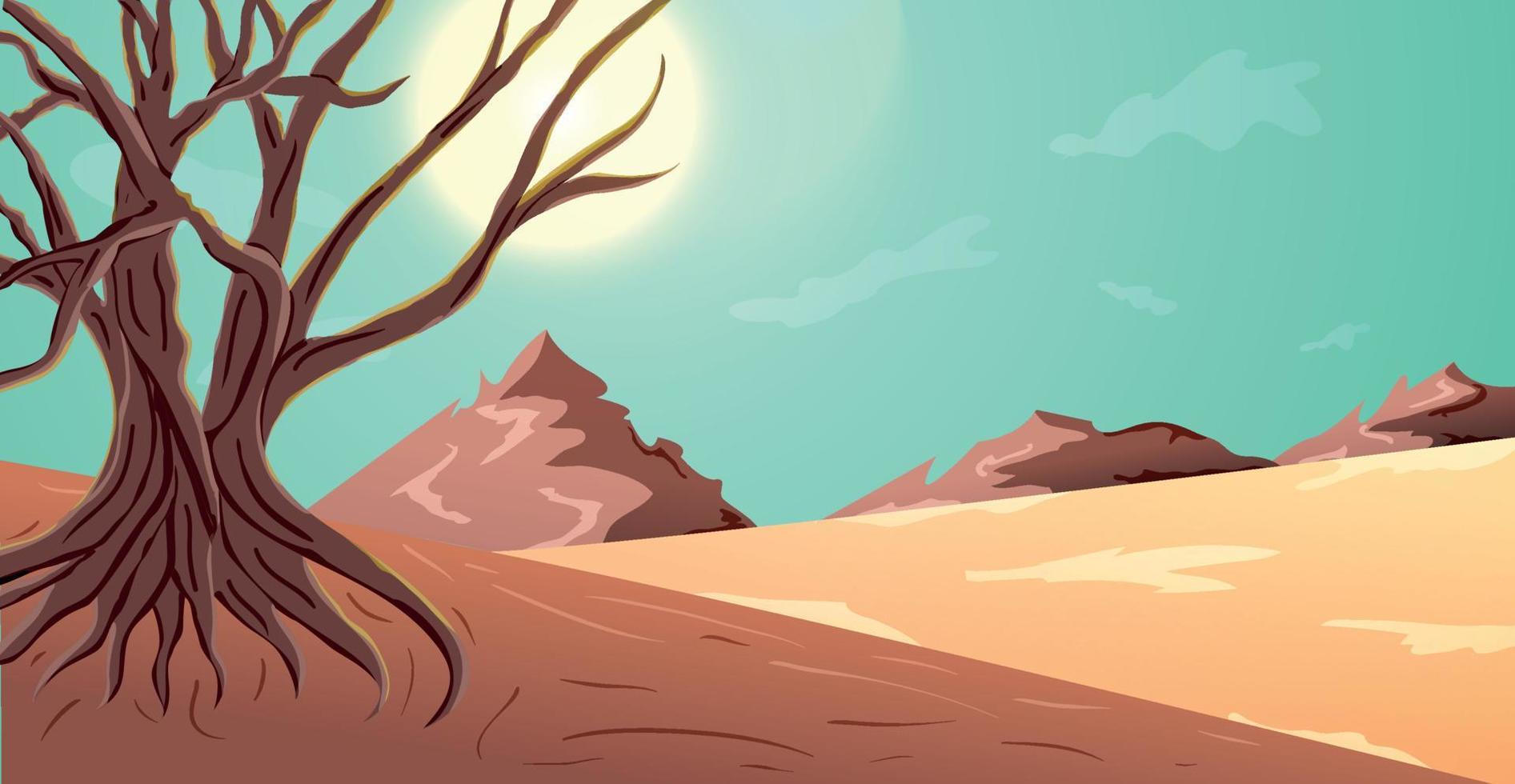 öken- sommar se landskap illustration med Fantastisk träd vektor