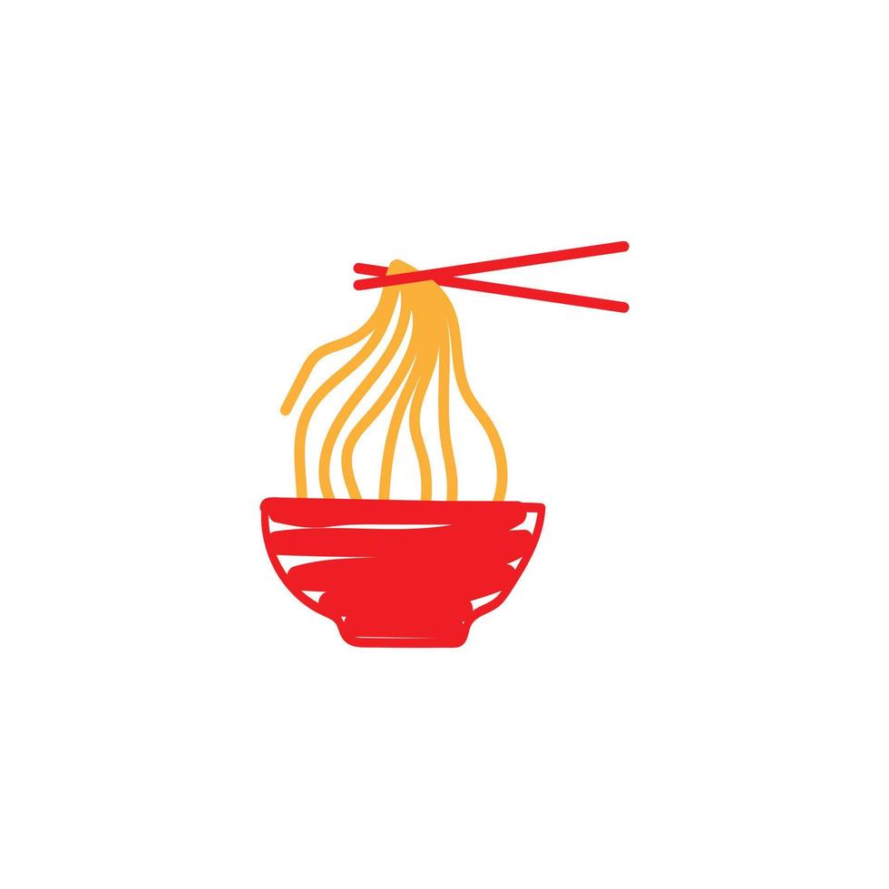 skål av spaghetti och ätpinnar logotyp design vektor