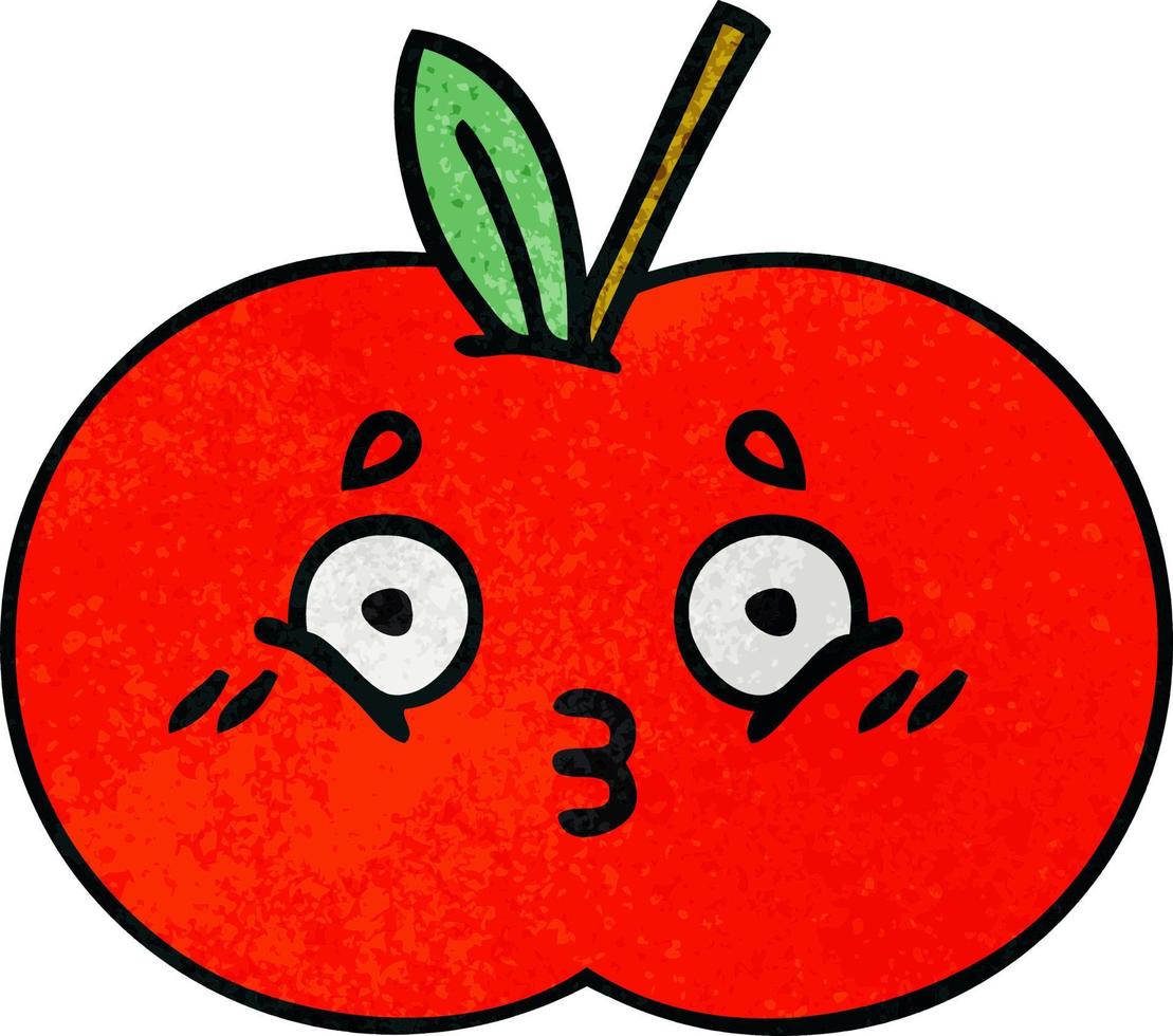 Retro-Grunge-Textur Cartoon roter Apfel vektor