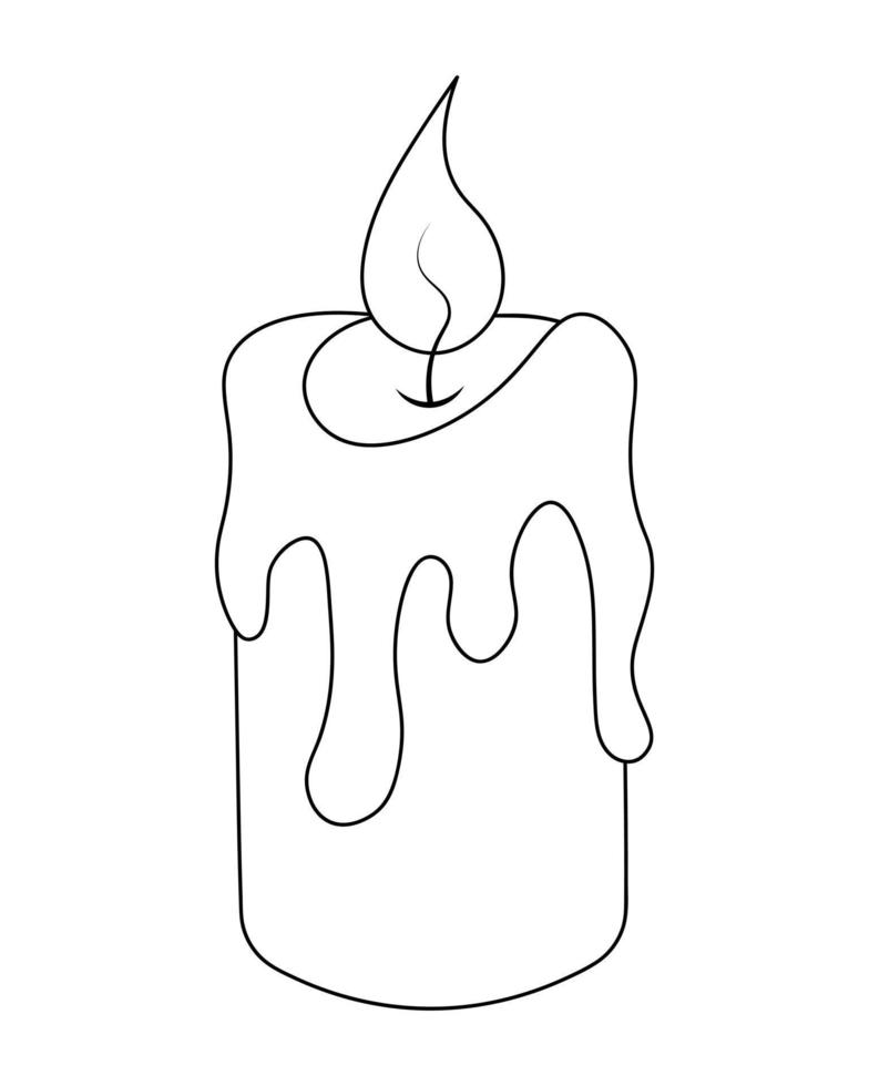 Kerzenskizze magisches Attribut das heiße Wachs läuft aus heißer Flamme Halloween Vektor Illustration Umriss auf einem isolierten Hintergrund Doodle Stil Malbuch