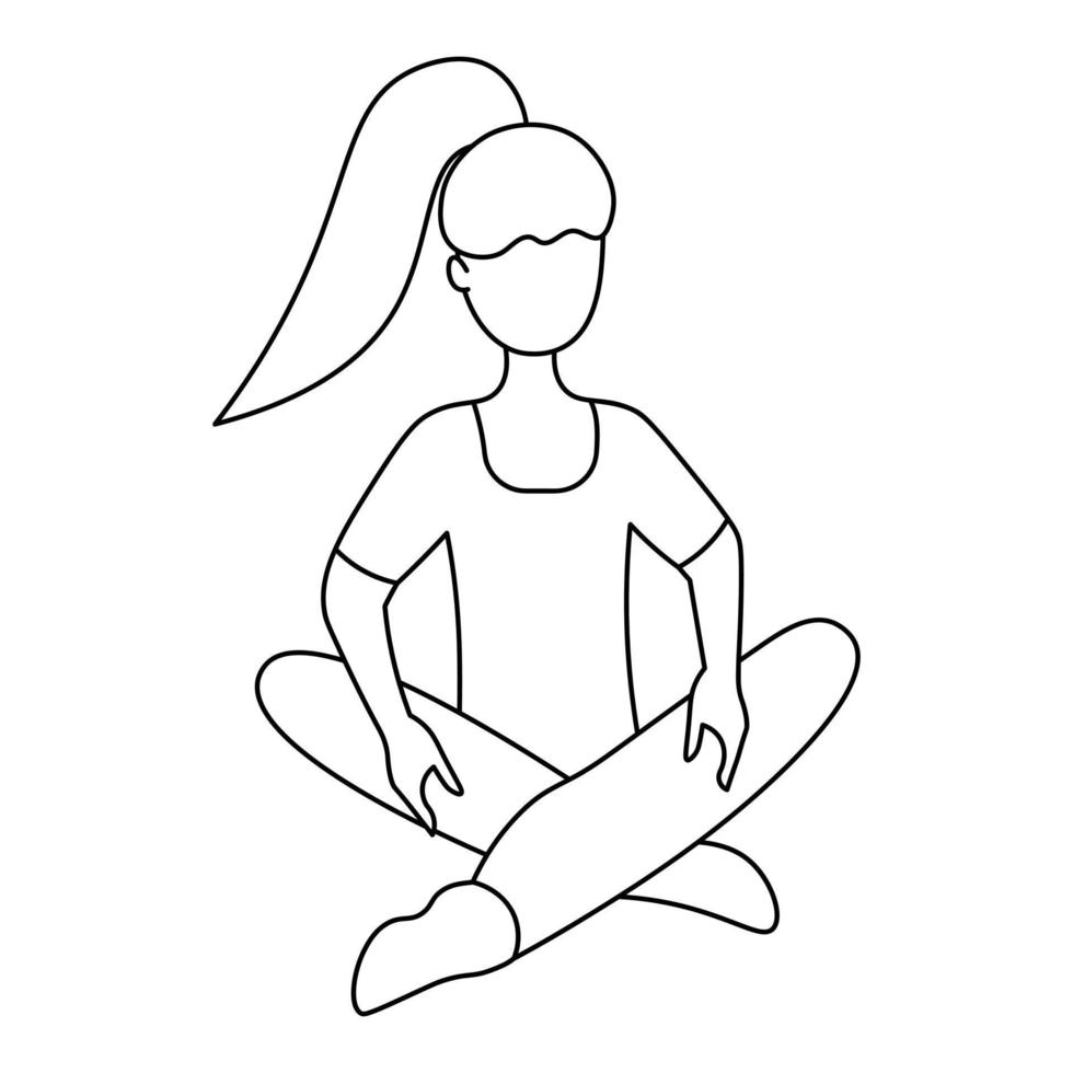 ein Mädchen macht Yoga, ein Athlet sitzt im Lotussitz im Schneidersitz, eine Dame mit Pferdeschwanz vektor