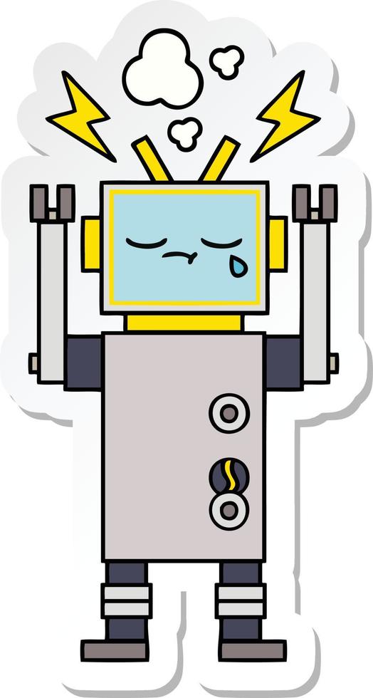 klistermärke av en söt tecknad gråtande robot vektor