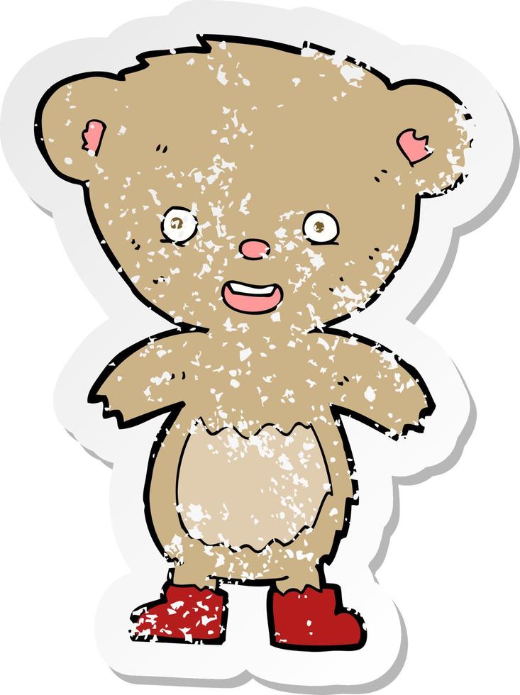 Retro beunruhigter Aufkleber eines Cartoon-Teddybären vektor
