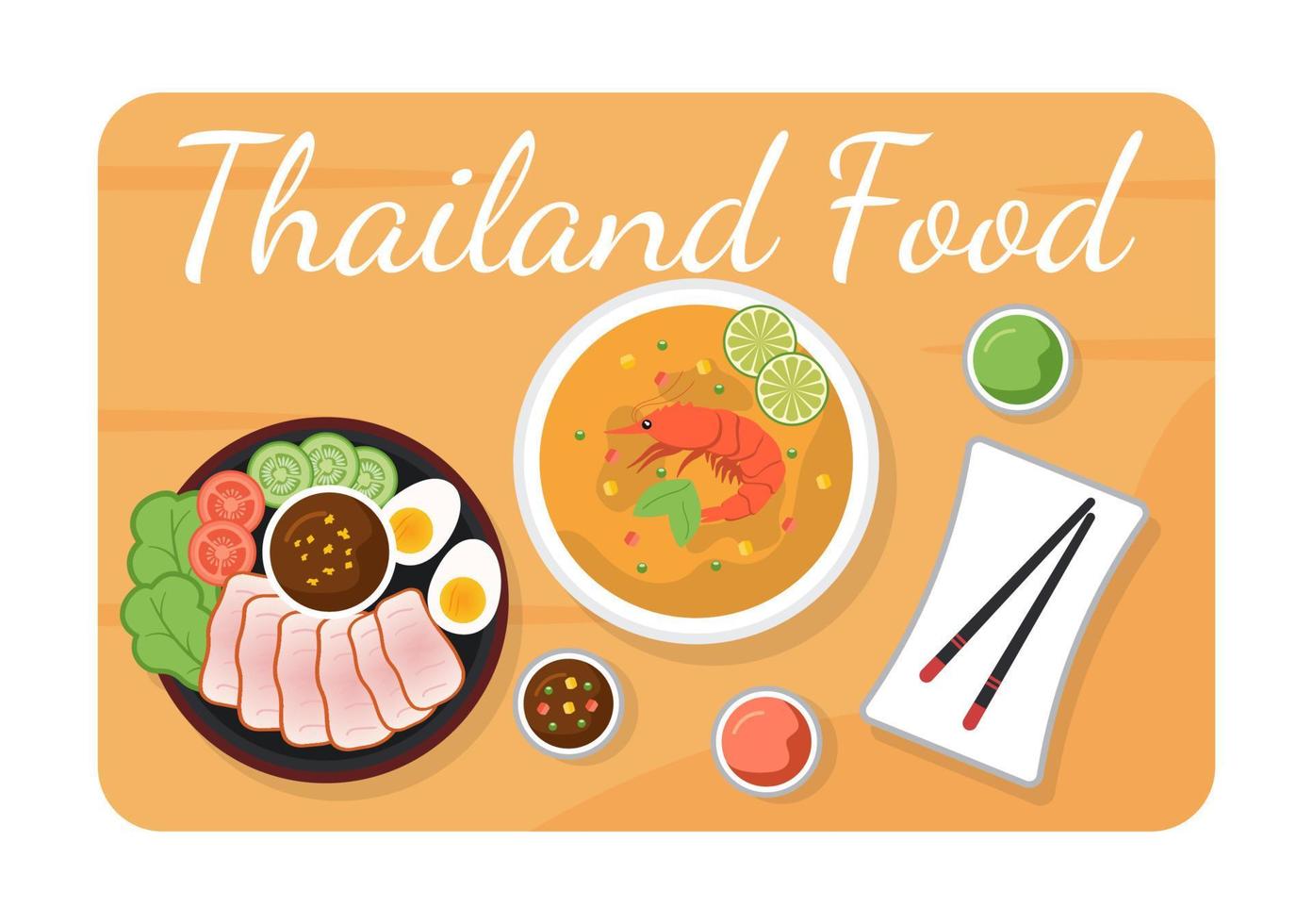 traditionell thailand mat mall tecknad serie hand dragen illustration olika av thai kök design vektor