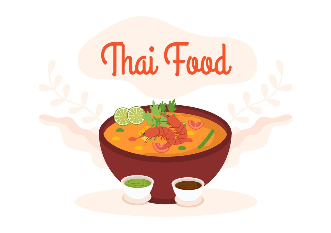 traditionelle thailändische lebensmittelvorlage cartoon handgezeichnete illustration verschiedene thailändische küche design vektor