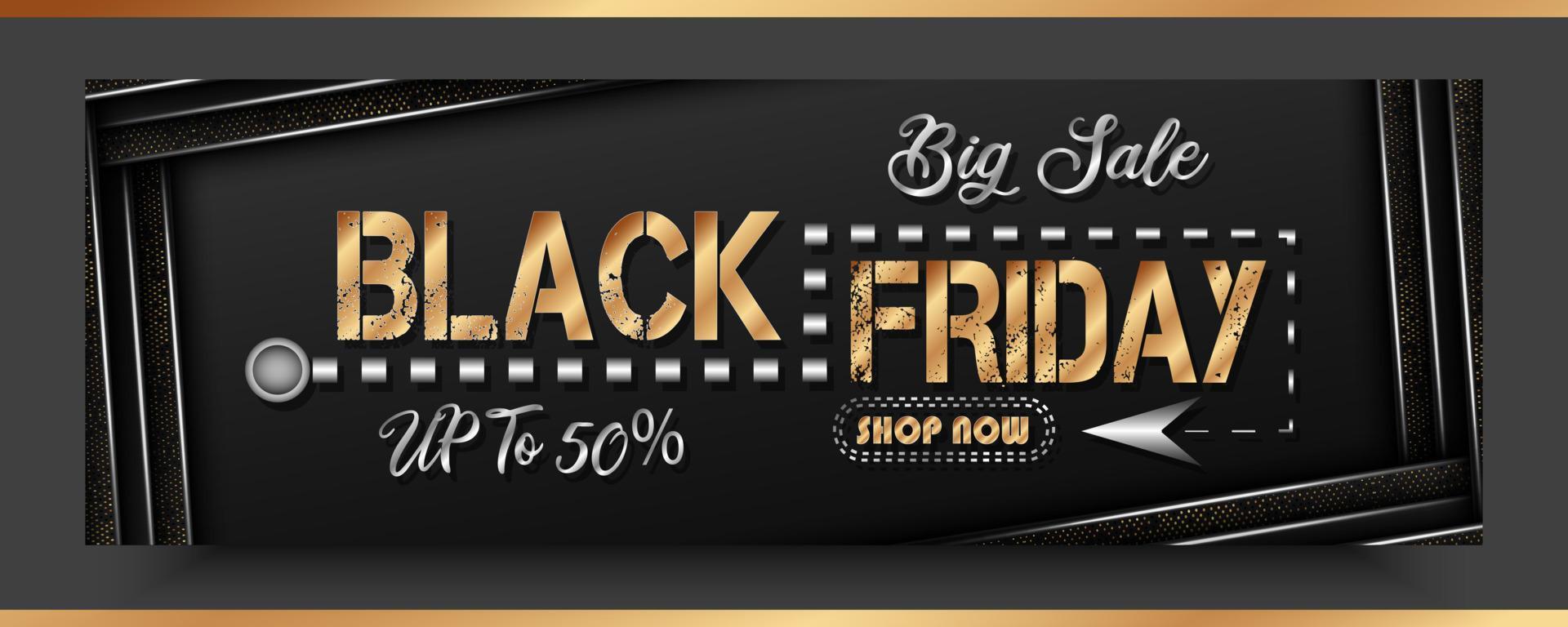 Black Friday Sale, Vintage-Banner-Design, Gold- und Silberrahmendekoration, luxuriös und elegant, ideal für Werbebanner, Fromosi, Webdesign usw vektor