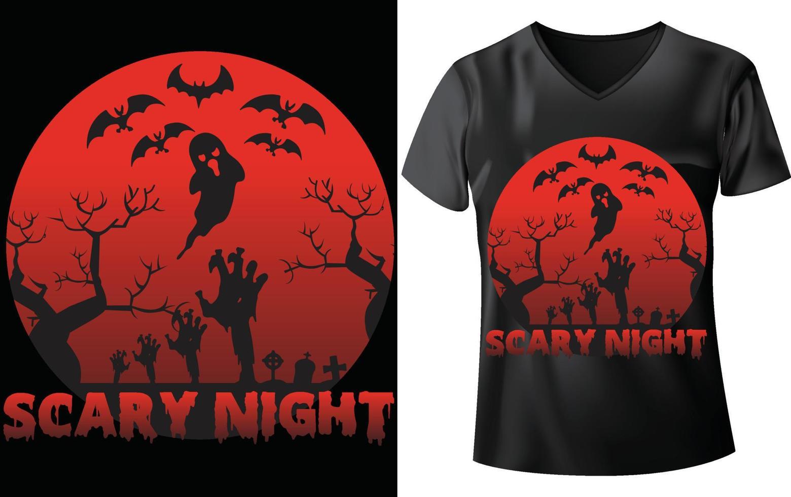 halloween t-shirt design, skrämmande natt vektor