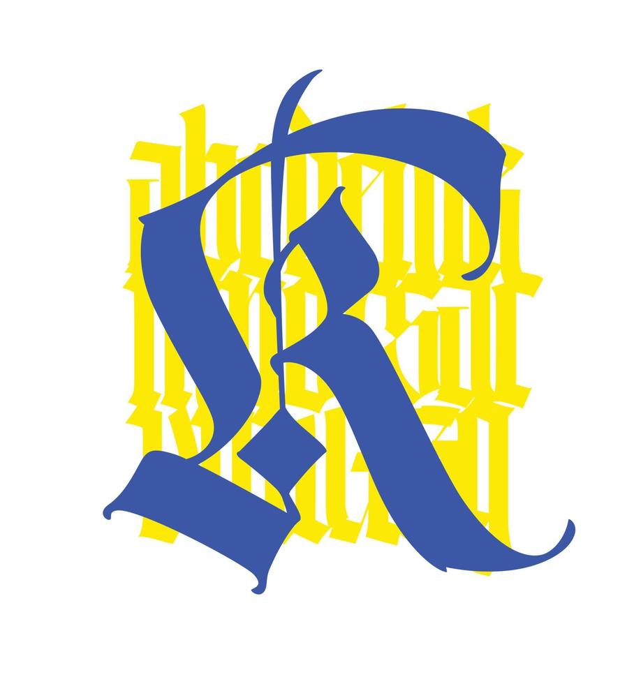 brev k,r i de gotik stil. vektor. alfabet. de symbol är isolerat på en vit bakgrund. kalligrafi och text. medeltida latin brev. logotyp för de företag. monogram. vektor