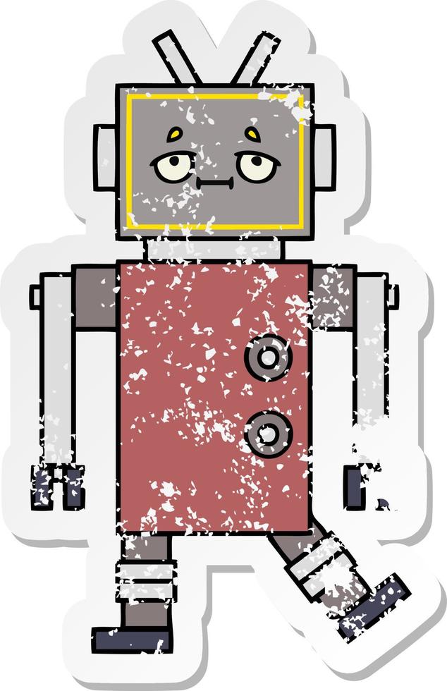 beunruhigter Aufkleber eines niedlichen Cartoonroboters vektor