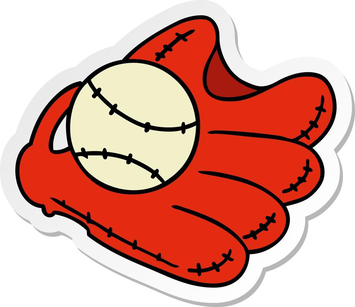 Aufkleber-Cartoon-Doodle eines Baseballs und Handschuhs vektor