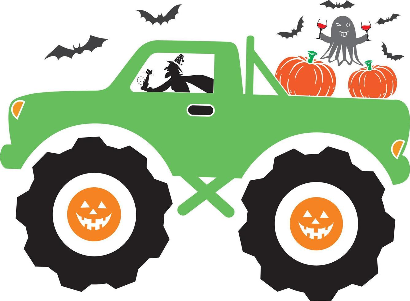 Hexen-Monster-Truck, Halloween-Truck, fröhliches Halloween, Vektorillustrationsdatei vektor