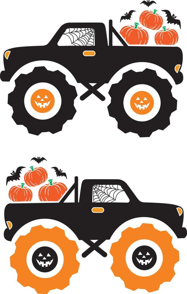 Kürbis-Monster-Truck, Halloween-Truck, fröhliches Halloween, Vektorillustrationsdatei vektor