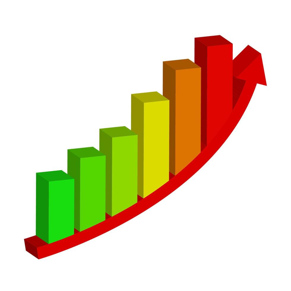 ansteigendes Diagramm von grün nach rot für die Inflation der Finanzkrise oder das Infografik-3D-Element der Lebenshaltungskosten vektor