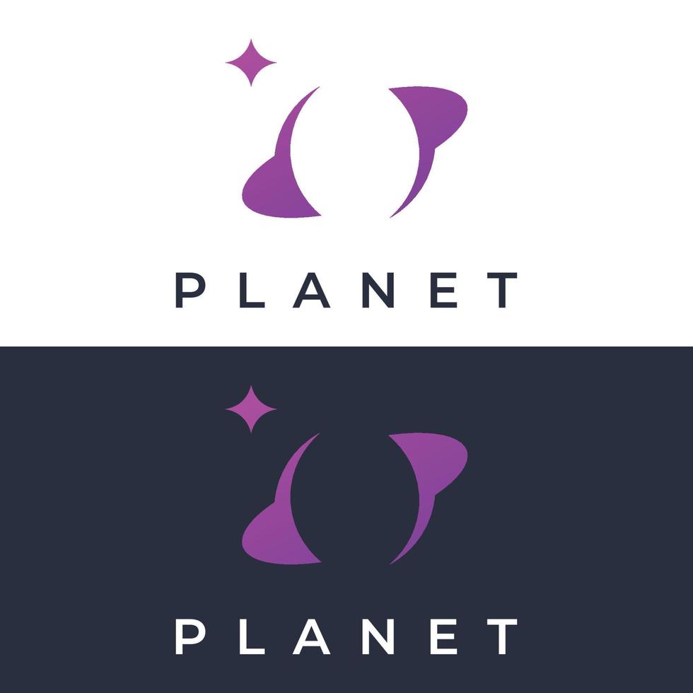Space Planet Template Logo Vektordesign umgeben von Ringen oder Umlaufbahnen. für Poster, Visitenkarten, Weltraumwissenschaft. vektor