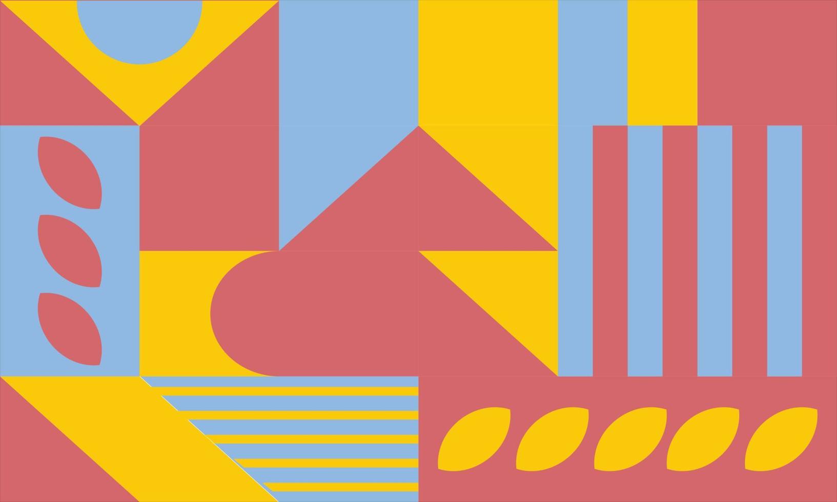 einfacher hintergrund in roter und gelber grundfarbe mit abstraktem geometrischem muster. minimalistische flache Tapeten und sanfte Farben. Dreieck, Quadrat, Rechteck, Kreis, Raute und andere Formen vektor