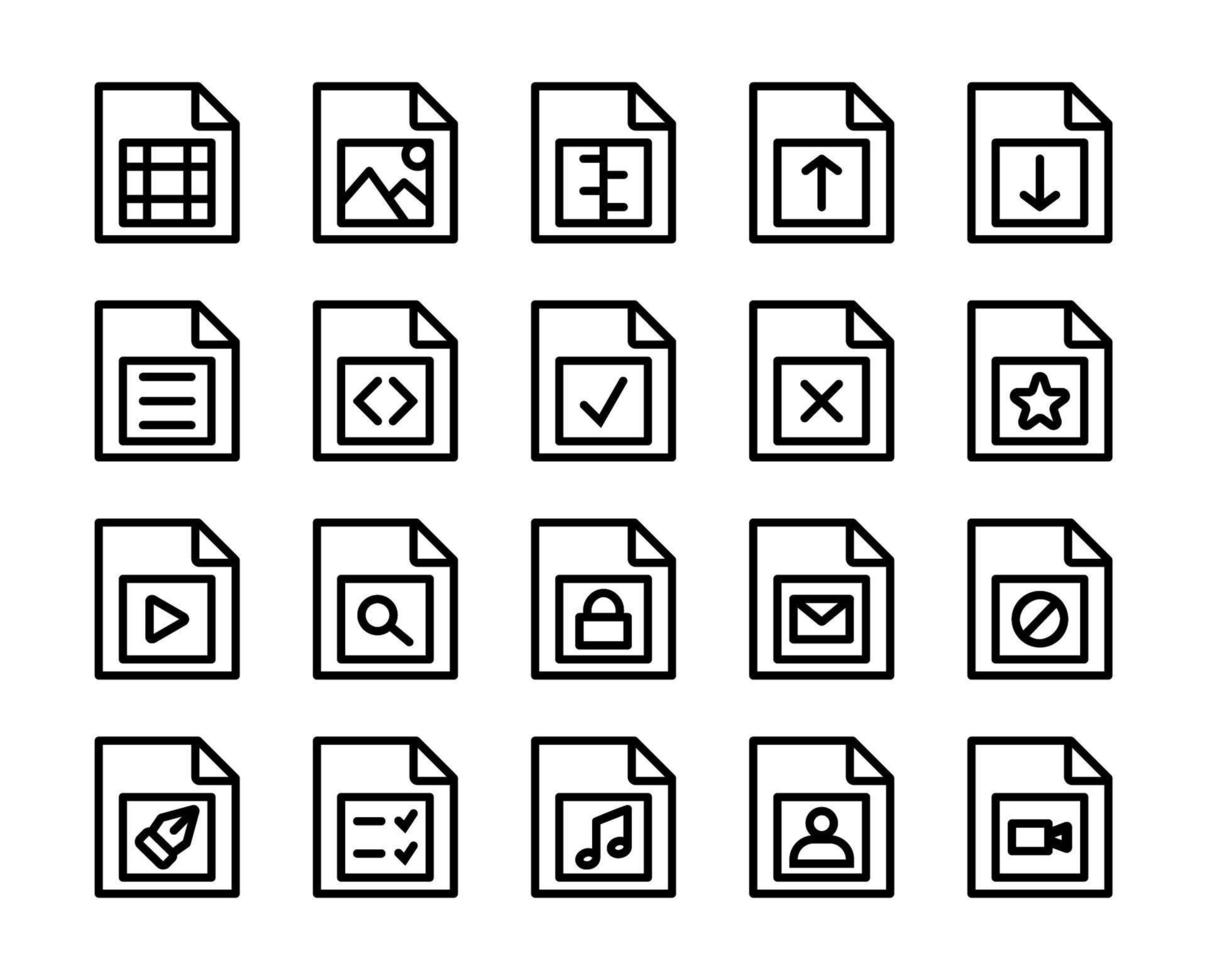 satz von datei- und dokumentsymbolen, satz von datei- und dokumentensammlung in schwarzer farbe für das website-design, gestaltungselemente für ihre projekte. vektorillustration, datei- und dokumentsymbol vektor