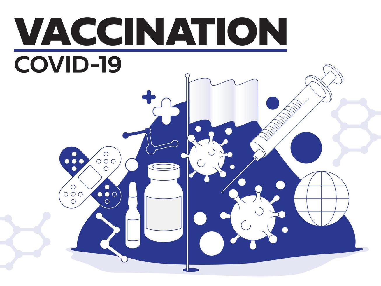 coronavirus vaccin vektor bakgrund. covid-19 korona virus vaccination med vaccin flaska och spruta injektion verktyg för covid19 immunisering behandling. vektor illustration.