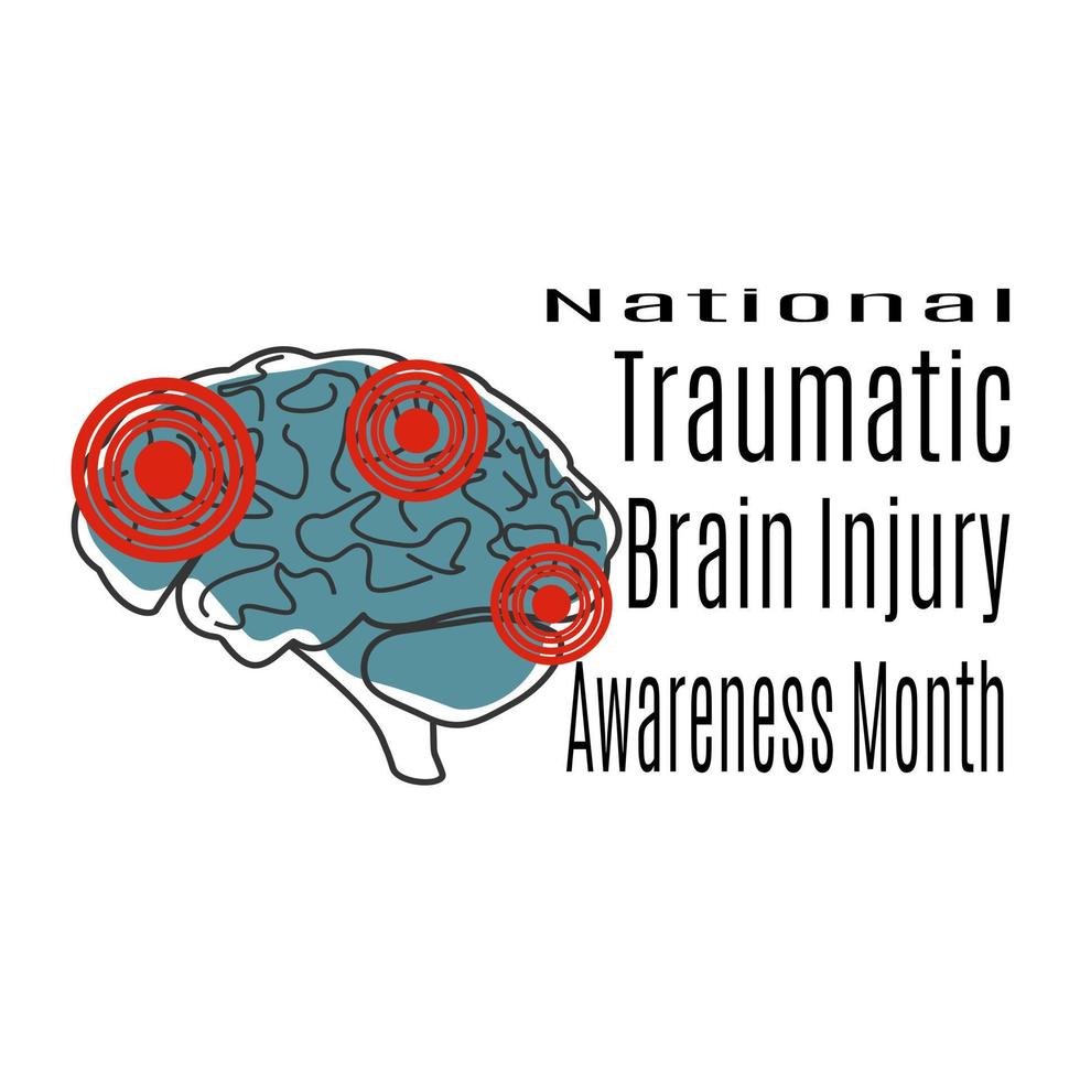nationell traumatisk hjärna skada medvetenhet månad, schematisk bild av hjärna skada för baner eller affisch vektor