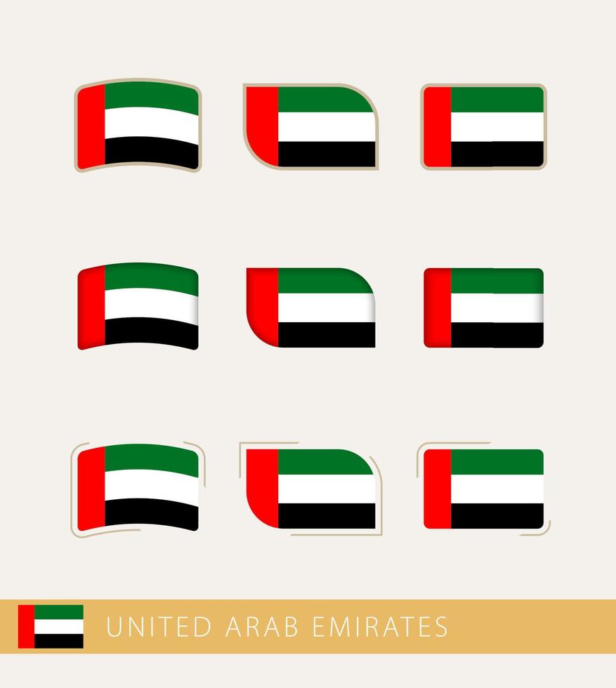 Vektorflaggen der Vereinigten Arabischen Emirate, Sammlung der Flaggen der Vereinigten Arabischen Emirate. vektor