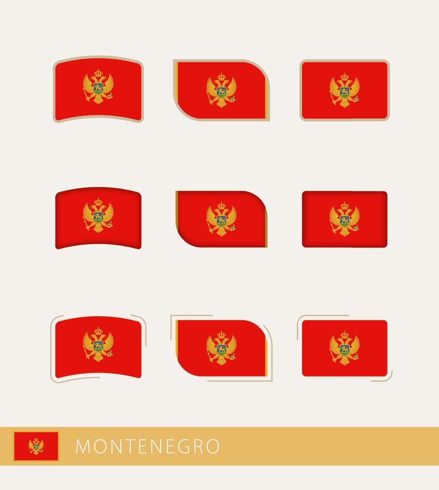 vektor flaggor av montenegro, samling av monte flaggor.