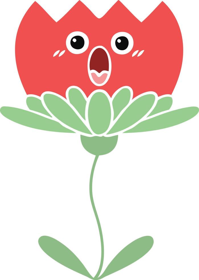 platt färg retro tecknad blomma vektor