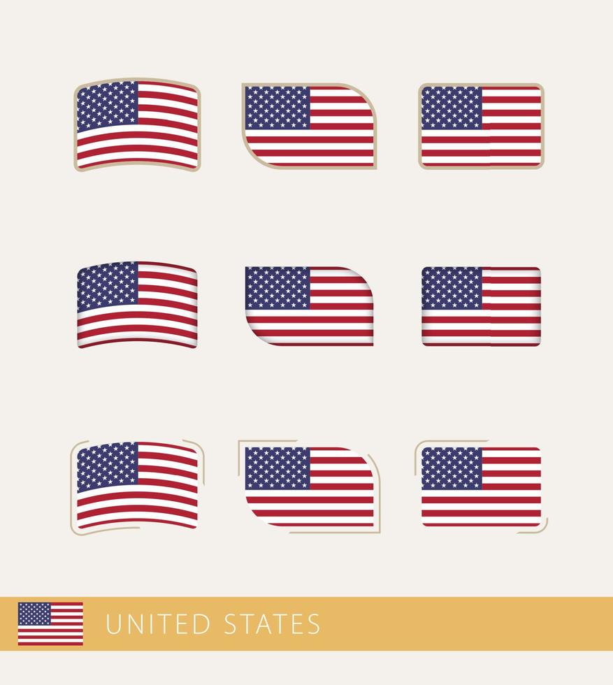 vektor flaggor av usa, samling av USA flaggor.