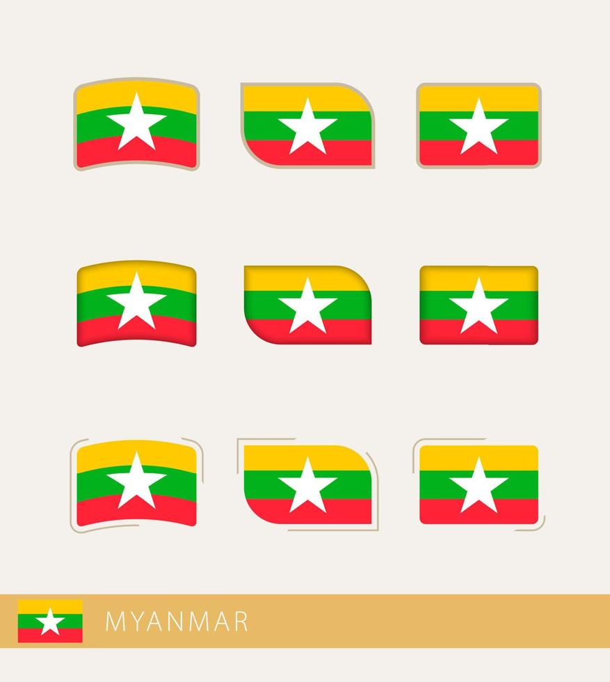 vektor flaggor av Myanmar, samling av myanmar flaggor.