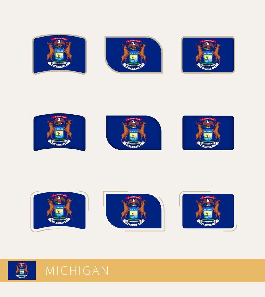 vektor flaggor av Michigan, samling av Michigan flaggor.