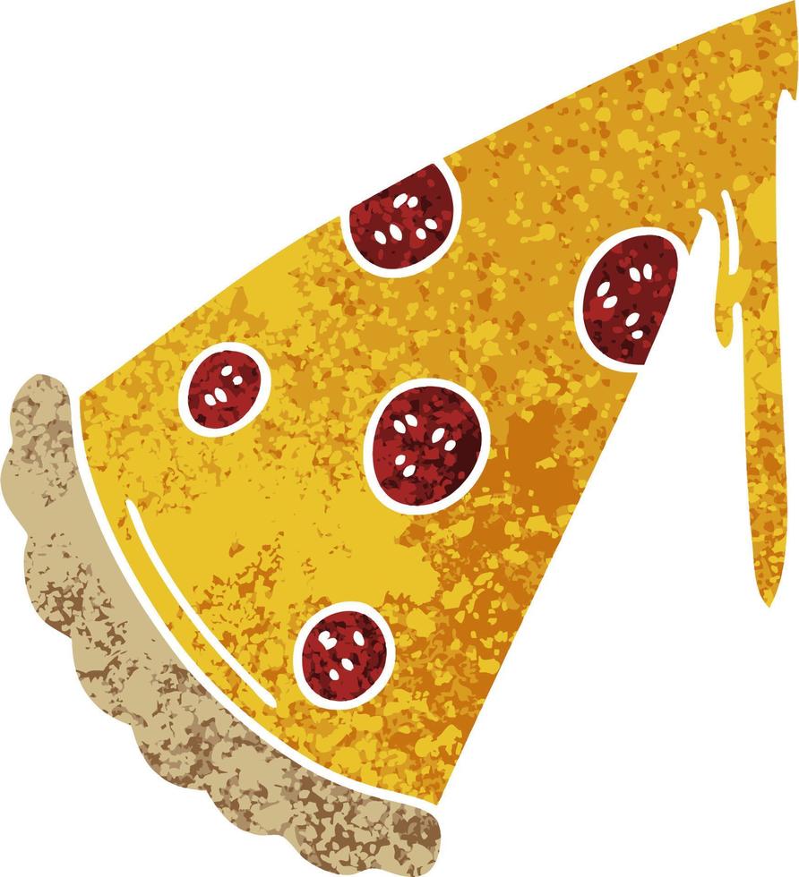 knäppa retro illustration stil tecknad skiva pizza vektor