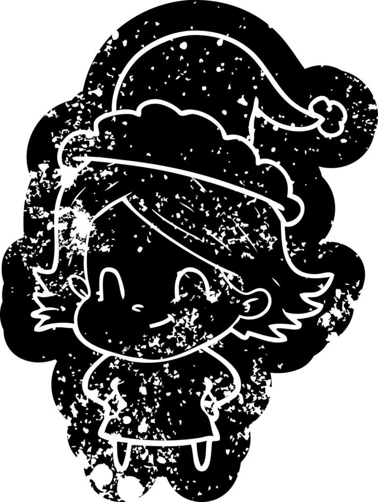 tecknad serie bedrövad ikon av en vänlig flicka bär santa hatt vektor