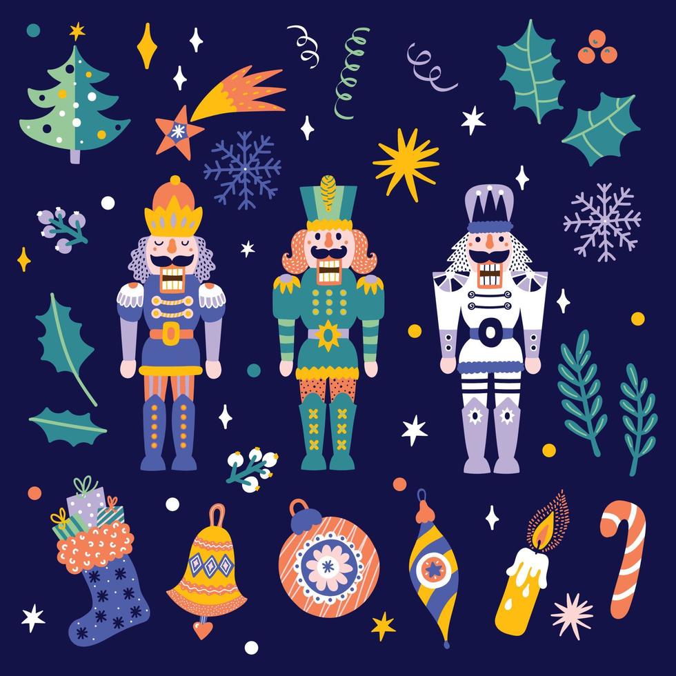 jul uppsättning med en nötknäppare. ny år illustration. färgrik färger. vektor