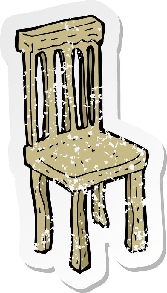 retro bedrövad klistermärke av en tecknad serie gammal trä- stol vektor
