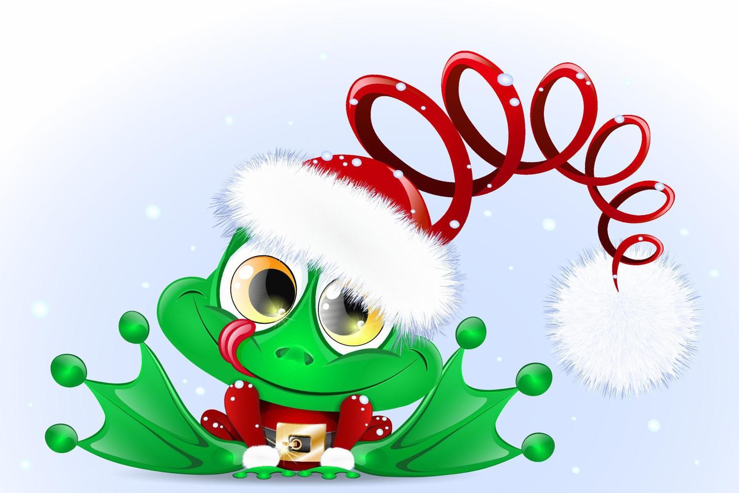 rolig söt tecknad serie jul groda i de santa kostym med rolig santa hatt vektor
