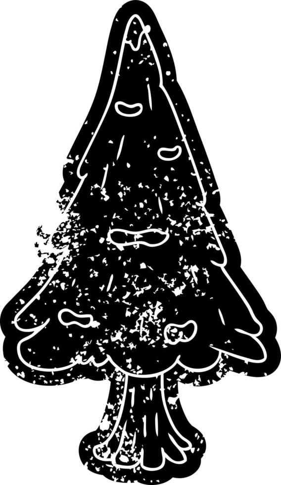 grunge ikonen ritning enda snötäckt träd vektor