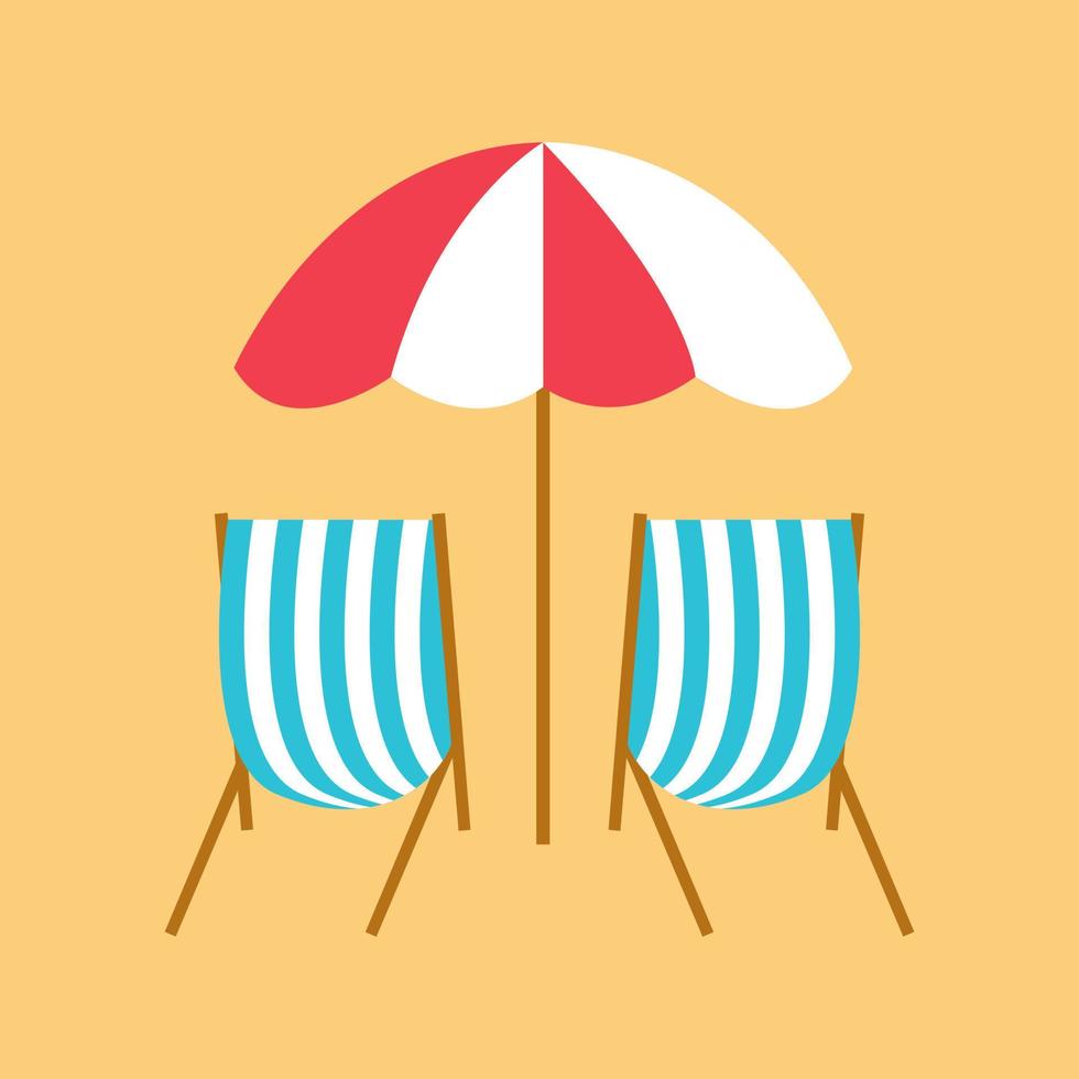 vektor platt stil strand paraply och strand stolar