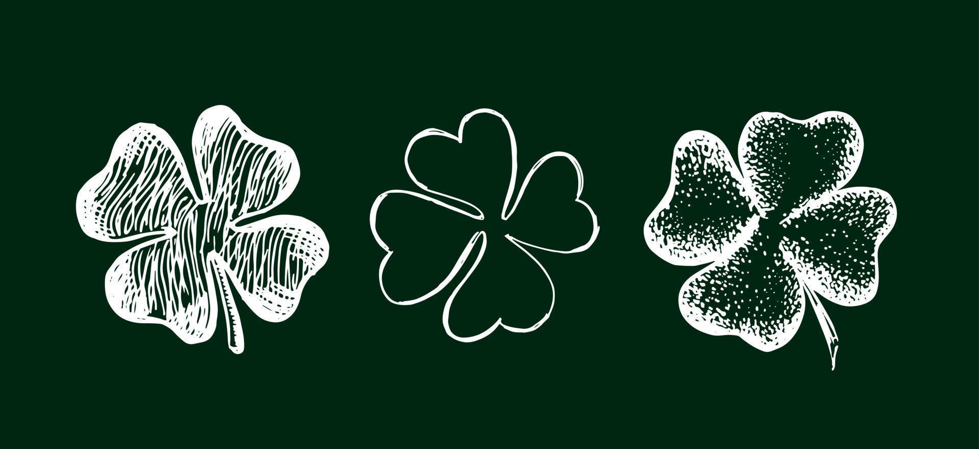 skiss uppsättning klöver. st. Patricks dag. hand dragen illustration. vektor