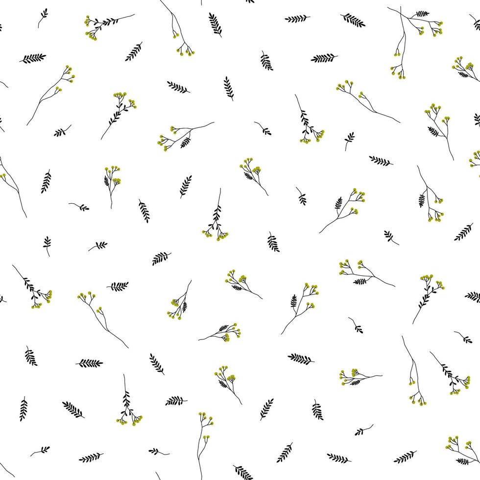vektor ritad för hand små grenar med grön bär och dekorativ löv sömlös mönster. minimalistisk blommig bakgrund. botanisk repeterbar enkel bakgrund.
