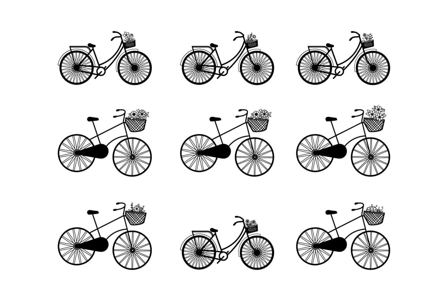 årgång cykel med blomma romantisk samling vektor