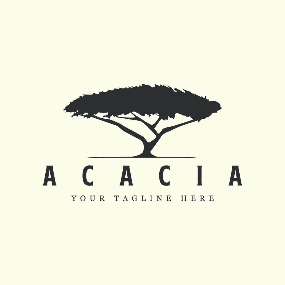 årgång akacia träd med logotyp vektor illustration ikon mall design