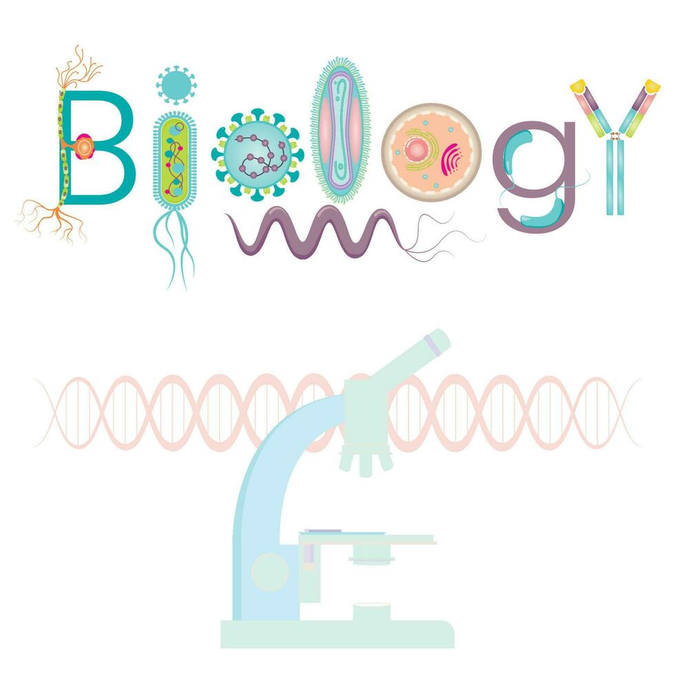 Biologie Schulfach Text und Krankheitserreger Vektorgrafik vektor