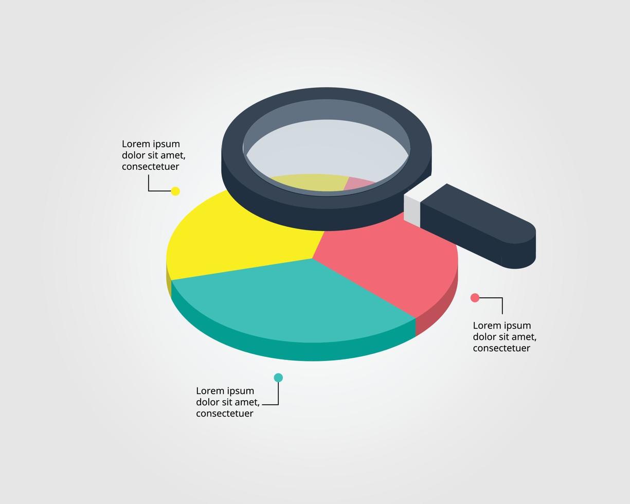 Kreisvorlage mit Lupe für Infografik zur Präsentation für 3 Elemente vektor