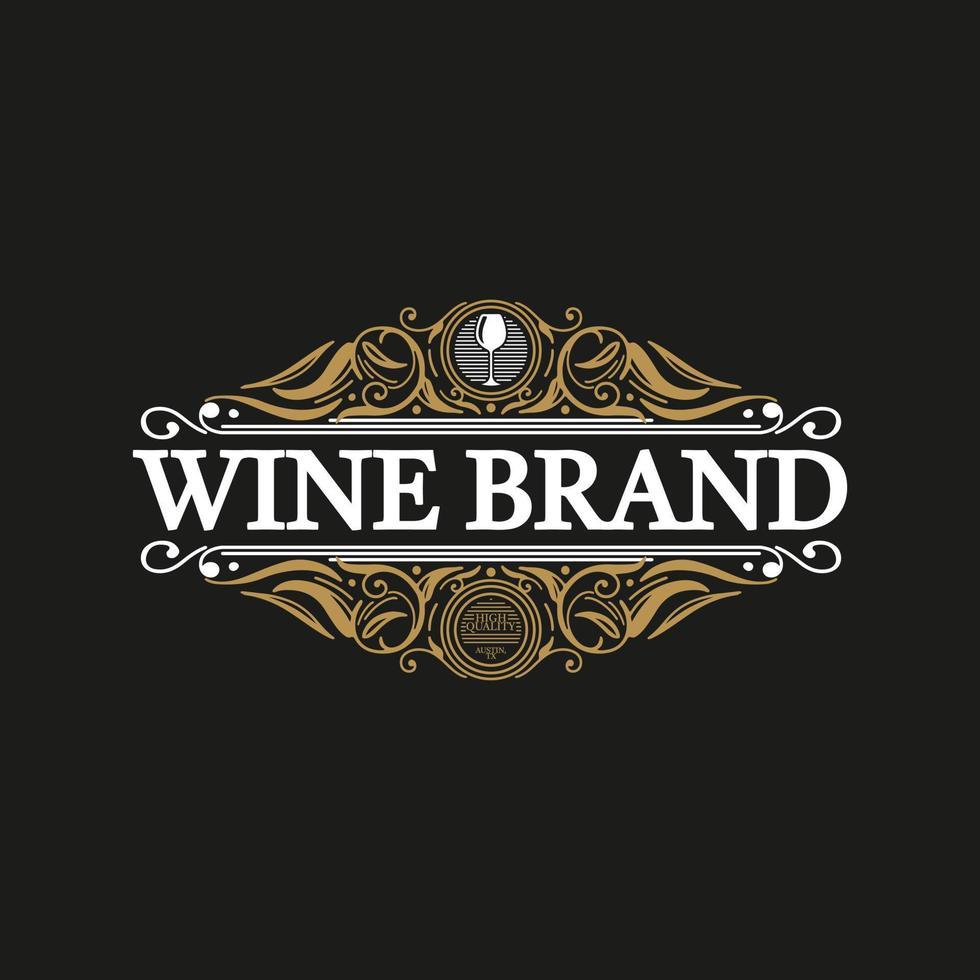 weinmarke kunstvolles vintage viktorianisches typografie-logo-design mit dekorativem ornamentalem florish-rahmen vektor