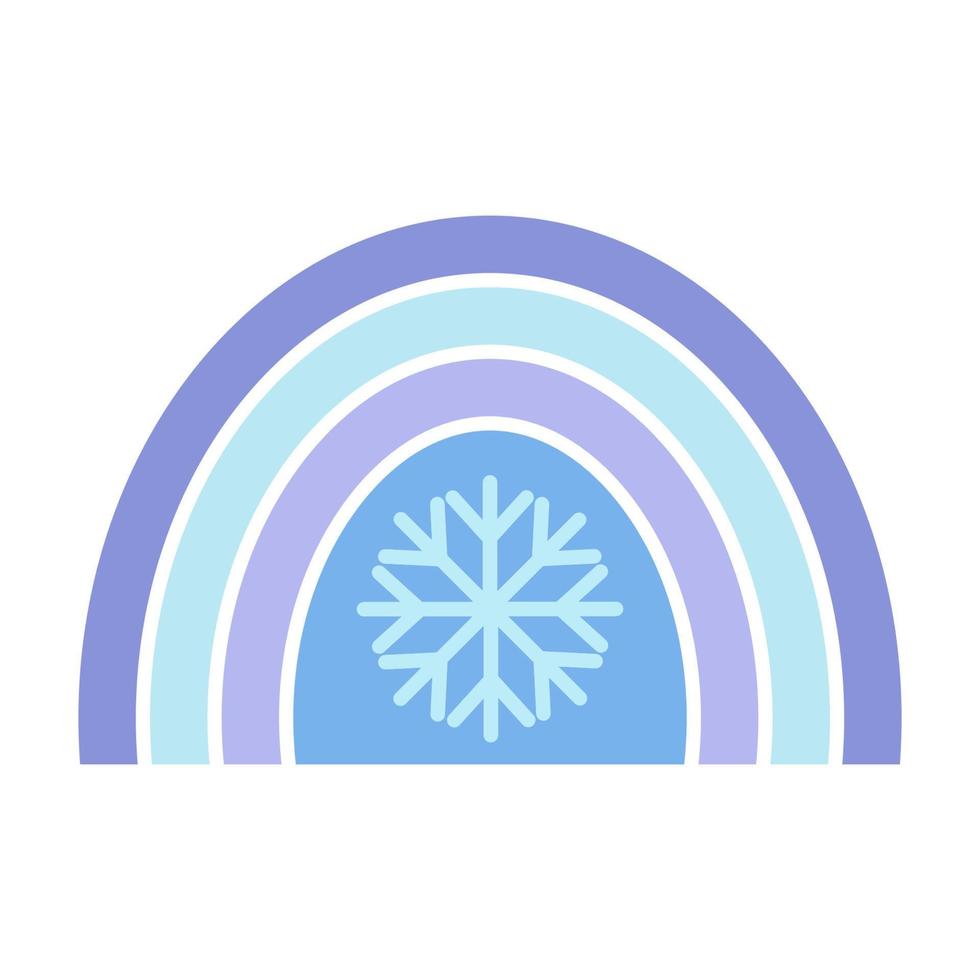 Winterregenbogen im flachen Stil. süße illustration in blau zum thema weihnachten, neujahr, gemütlicher winter. für die Gestaltung von Karten, Drucken, Feiertagsdrucken, Mustern, Geschenkpapier vektor