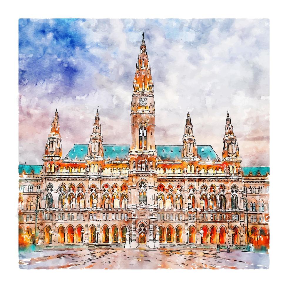 architektur wien österreich aquarell skizze hand gezeichnete illustration vektor