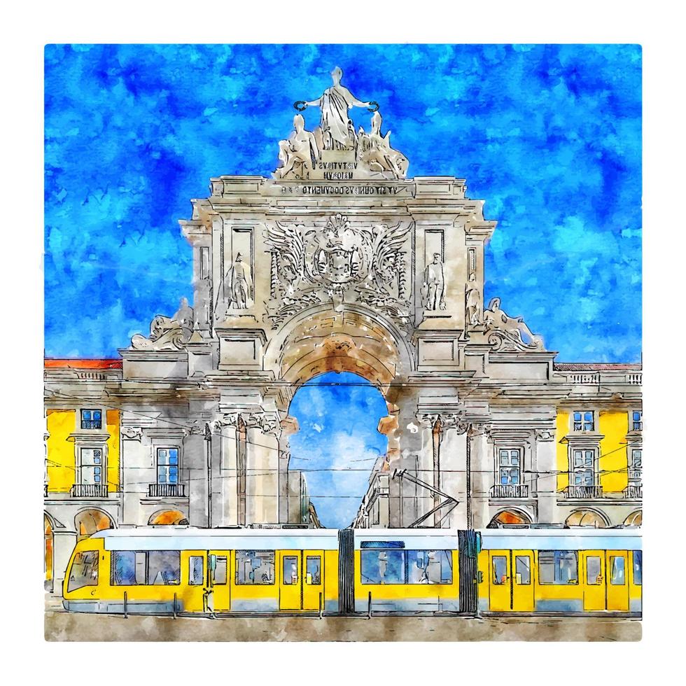 lissabon portugal aquarell skizze handgezeichnete illustration vektor