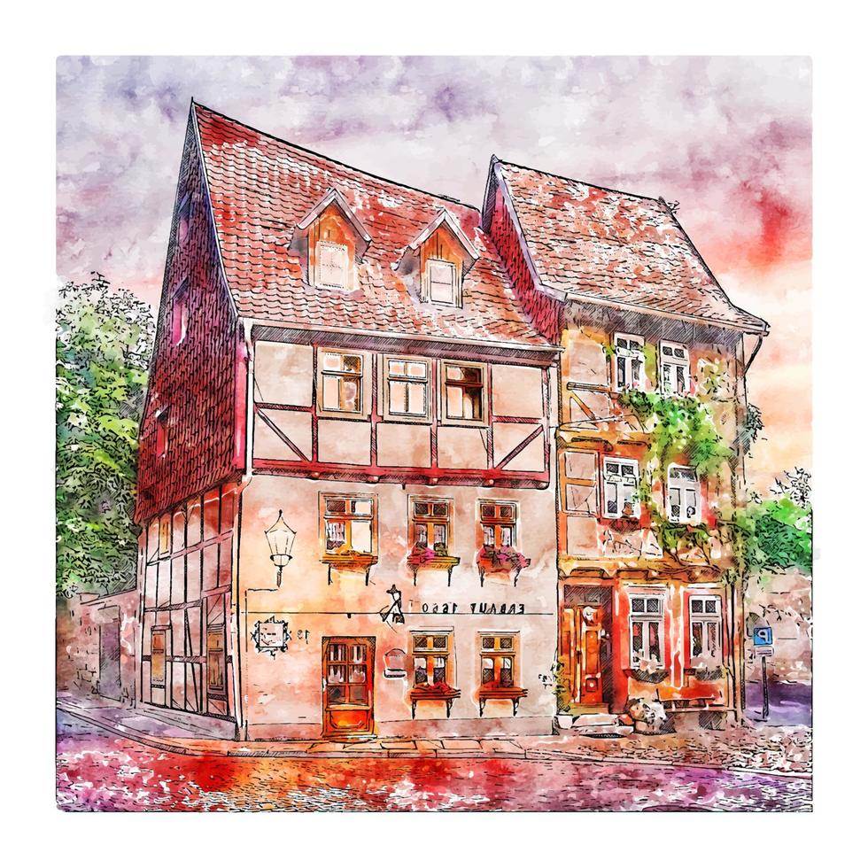 quedlinburg deutschland aquarellskizze handgezeichnete illustration vektor