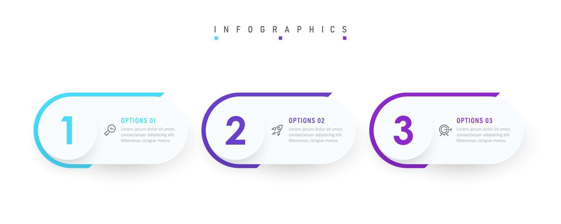 vektor infographic etikett designmall med ikoner och 3 alternativ eller steg. kan användas för processdiagram, presentationer, arbetsflödeslayout, banner, flödesschema, infograf.