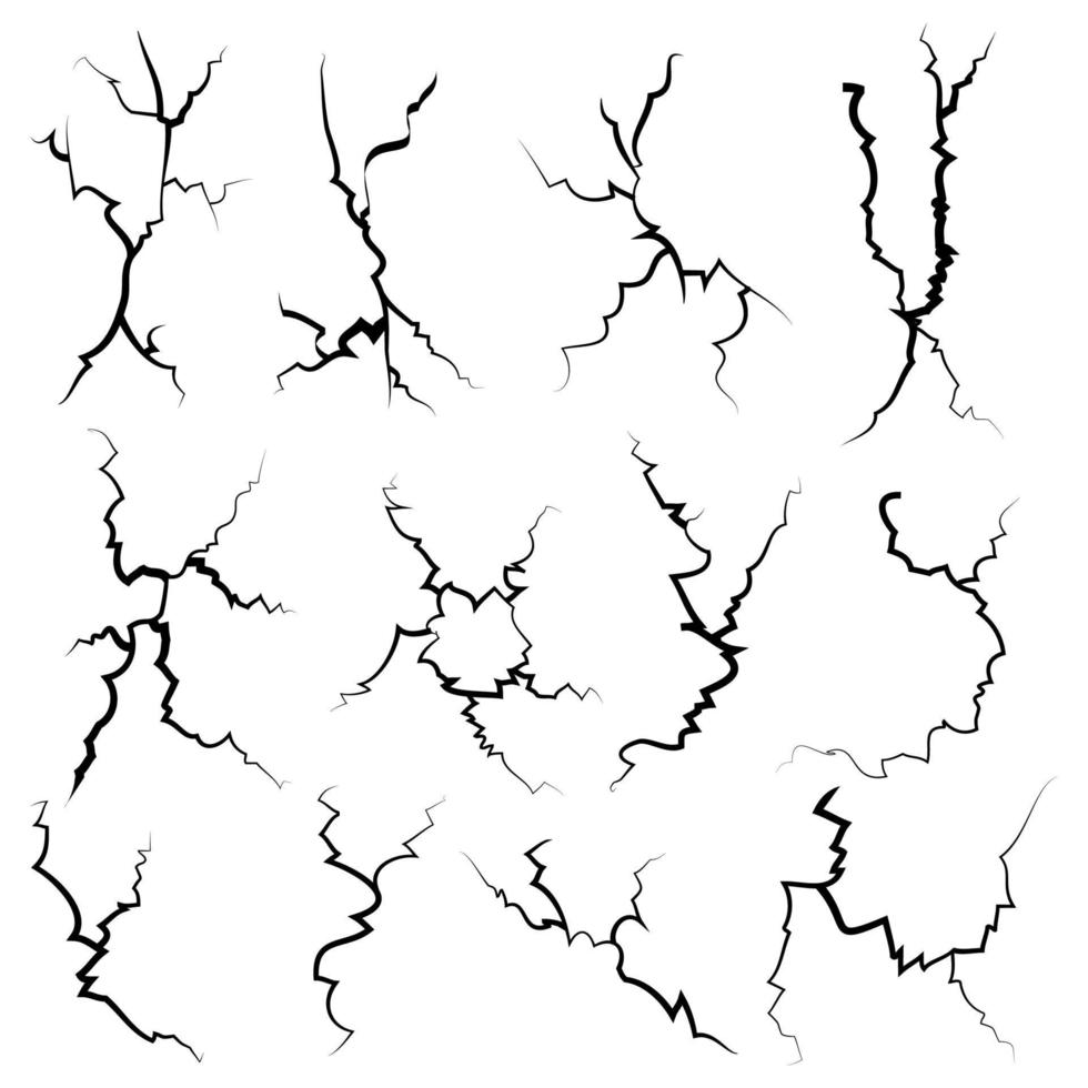 skrivhand dragen knäckt vägg, jord, glas, ägg. klotter ha sönder uppsättning. vektor illustration