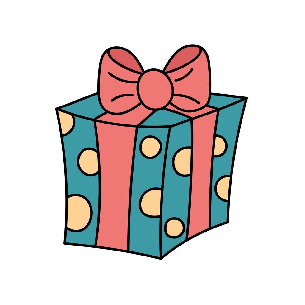 Geschenkbox-Doodle isoliert. vektorumrissillustration der bunten geschenkbox der netten karikatur auf weißem hintergrund. Präsentieren Sie handgezeichnetes Gestaltungselement für Weihnachten, Geburtstag und andere Feiertage vektor